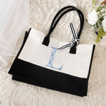 Personalised Toile De Jouy Style Initial Large Tote Bag Travel Accessories Mother's Day Birthday Gift for Mom Woman Girlfriend