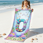 Personalised Yarn Ocean Animal Initial Quick Dry Oversized Microfiber Beach Towel with Name Travel Essentials Beach Party Gift for Friend Kid