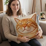 Personalized Pet Photo Imitation Embroidery Design Soft Throw Pillow Cover with Pet's Name Home Sofa Decor Memorial Birthday Gift for Pet Owners