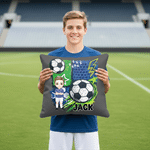 Personalised Cartoon Soccer Character Graffiti Design Soft Cushion Cover with Name Home Decor Game Day Team Gift for Soccer Player Lover