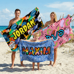 Personalized Abstract Graffiti Design Oversized Quick Dry Beach Towel with Name Birthday Beach Party Gift for Friends Family