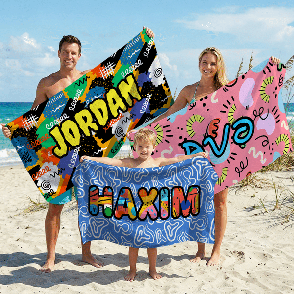 Personalized Abstract Graffiti Design Oversized Quick Dry Beach Towel with Name Birthday Beach Party Gift for Friends Family