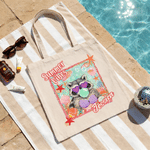 Personalized Raccoon Goose Summer Vibes Large Capacity Canvas Bag with Name Vacation Travel Birthday Gift for Best Friend Mom Sister