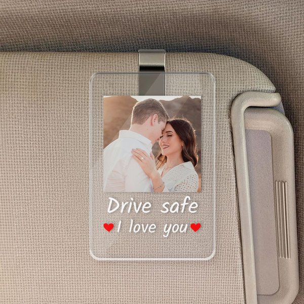 Personalized Square Photo Car Visor Clip with Text Car Accessory Valentine's Day Anniversary Gift for Couples