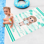 Personalised Hand Drawn Line Cartoon Character Quick Dry Beach Towel and Drawstring Bag with Name Travel Birthday Summer Vacation Gift for Kids Family