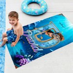 Telo mare personalizzato con nome e iniziale, tema piccolo diver, morbido e assorbente, ideale per mare - Regalo estivo per bambini