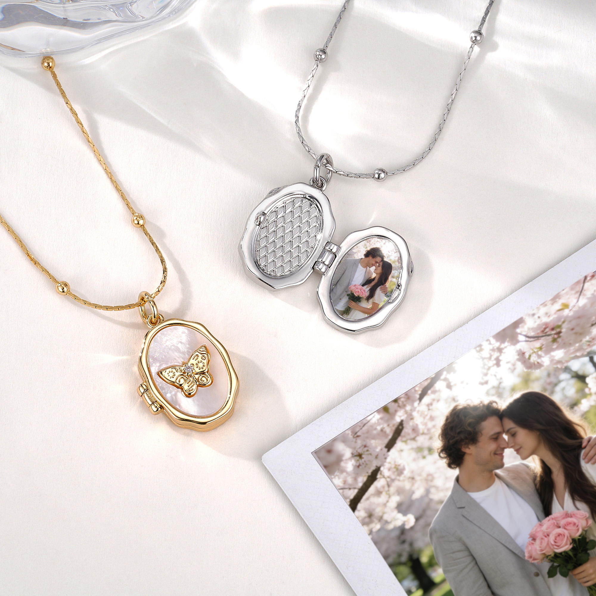 Personalised Butterfly Locket Necklace with Photo Dainty Jewellery Memorial Gift for Women