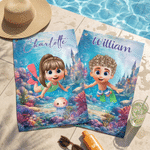 Personalised 3D Cartoon Character Ocean Animals Absorbent Waffle Towel with Hanging Clip Birthday Sports Gift for Family Friends Kids