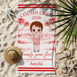 Personalised Hand Drawn Line Cartoon Character Quick Dry Beach Towel and Drawstring Bag with Name Travel Birthday Summer Vacation Gift for Kids Family