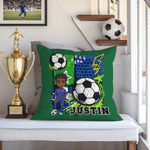 Personalised Cartoon Soccer Character Graffiti Design Soft Cushion Cover with Name Home Decor Game Day Team Gift for Soccer Player Lover
