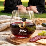 Tapa de Graduación Personalizada Golden Initial 15 oz Stemless Copa de Vino con Nombre y Texto Regalo de Graduación para Graduados