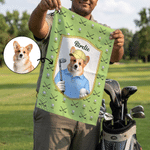 Personlig søt golf kjæledyrfoto superabsorberende vaffelsportshåndkle med navn og hengende klips Game Day bursdagsgave til golfspillere kjæledyrelskere
