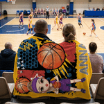 Personalized Multicolor Cartoon Character Basketball Soft Throw Blanket with Name and Number Home Decor Team Birthday Gift for Basketball Lovers