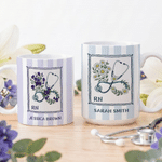 Personalised Birth Flower Watercolour Stripes 11/15 oz Ceramic Mug with Text and Title Daily Use Nurses' Day Birthday Gift for Medical Staff Nurse