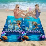 Personalisiertes Strandtuch mit Cartoon-Taucher und Initiale | mit Namen | schnelltrocknend und übergroß | Sommer Strand Geschenk für Kinder