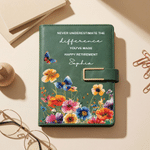 Personalized Happy Retirement Butterfly Flower A5 PU Leather Notebook with Name and Text Retirement Birthday Gift for Retiree Bookworm