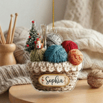 Personalized 2D Knitting Basket Christmas Tree Acrylic Ornament with Name Tree Decoration Christmas Gift for Knitting Lovers