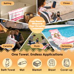 Personalised Hand Drawn Line Cartoon Character Quick Dry Beach Towel and Drawstring Bag with Name Travel Birthday Summer Vacation Gift for Kids Family