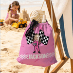 Personalized Cartoon Racing Kid Face Photo Character Quick Dry Oversized Beach Towel with Name Travel Essentials Summer Vacation Gift for Boys Girls