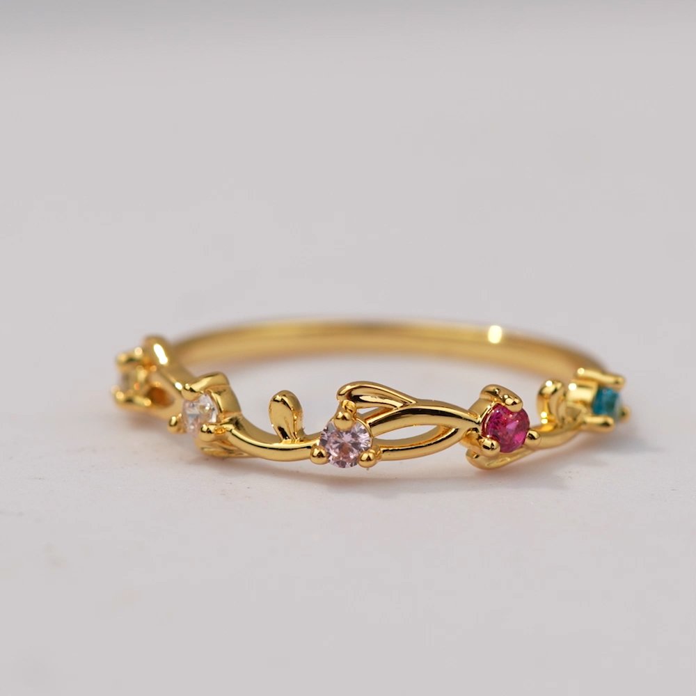 Personalized 1-6 Vines Flowers Birthstones Sterling Silver Ring Dainty Jewelry Birthday Anniversary Mother's Day Gift for Women 5