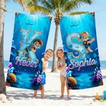 Telo mare personalizzato con nome e iniziale, tema piccolo diver, morbido e assorbente, ideale per mare - Regalo estivo per bambini