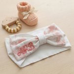 Spersonalizowana haftowana opaska na głowę z różową kokardą Zestaw rekwizytów do fotografii ciążowej Prezent na baby shower dla nowonarodzonej mamy