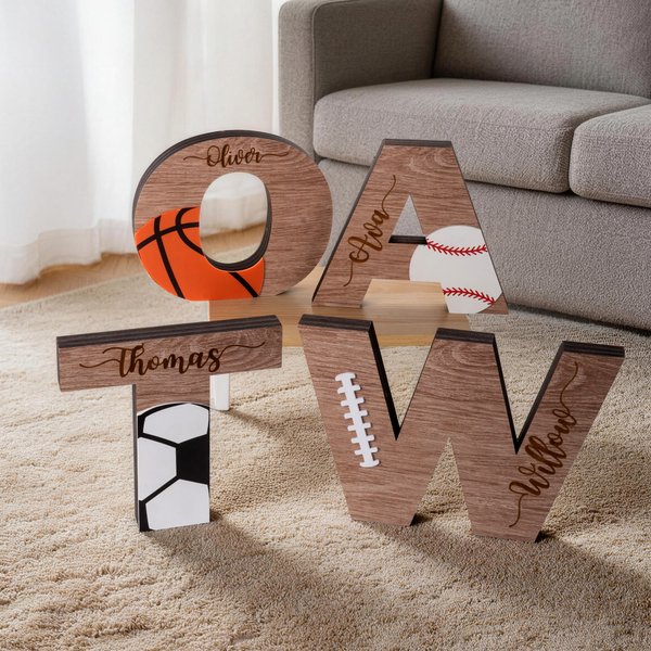 Personalized Letter-Shaped Ball Sports Desk Decoration with Name Home Decor End of Season Graduation Gift for Sports Lover Player