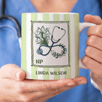 Personalised Birth Flower Watercolour Stripes 11/15 oz Ceramic Mug with Text and Title Daily Use Nurses' Day Birthday Gift for Medical Staff Nurse