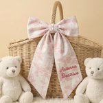 Spersonalizowana haftowana opaska na głowę z różową kokardą Zestaw rekwizytów do fotografii ciążowej Prezent na baby shower dla nowonarodzonej mamy