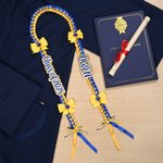 Personalised Polka Dot Bow Rhinestone Two-Coloured Braided Graduation Ribbon Lei with Texts Graduation Party Gift for Graduates