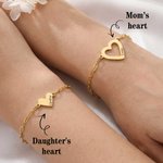 Personalised Heart Mom and Daughter Bracelets with Names Dainty Jewellery Set of 2 Mother's Day Birthday Gift for Mom Daughter