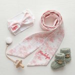 Spersonalizowana haftowana opaska na głowę z różową kokardą Zestaw rekwizytów do fotografii ciążowej Prezent na baby shower dla nowonarodzonej mamy