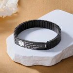 Braccialetto elastico di allarme medico di emergenza personalizzato da uomo con testo inciso Regalo di compleanno per pazienti affetti da epilessia, diabete e allergie