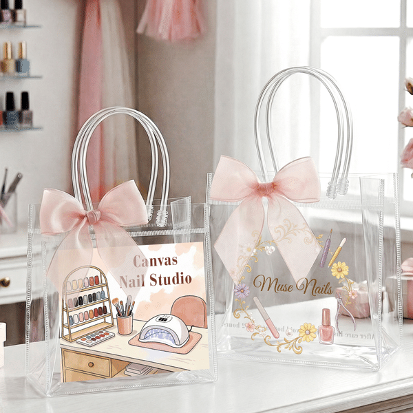 Personalized The Nail Atelier Transparent Gift Bag with Text and Pink Ribbon Bow Nail Studio Gift for Girl Woman