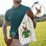 Personlig søt golf kjæledyrfoto superabsorberende vaffelsportshåndkle med navn og hengende klips Game Day bursdagsgave til golfspillere kjæledyrelskere
