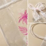 Personalized Pink Blue Bow Palm Trees Clear Gift Bag with Names Year Location Wedding Gift for Bridesmaids Newlyweds