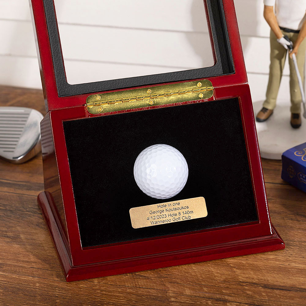 Personalised Golf Ball Display Case Engraved Plaque Wooden Holder Father's Day Gift for Golf Lover