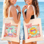 Personalized Raccoon Goose Summer Vibes Large Capacity Canvas Bag with Name Vacation Travel Birthday Gift for Best Friend Mom Sister