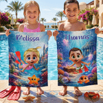 Personalised 3D Cartoon Character Ocean Animals Absorbent Waffle Towel with Hanging Clip Birthday Sports Gift for Family Friends Kids