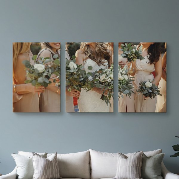 Personalised Warm Minimalist 3-Piece Photo Split Canvas Prints Housewarming Anniversary Gift for Newlywed Couples