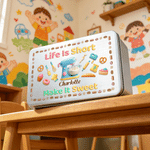 Personalised Coffee Machine Bread Ice Cream Pattern Biscuit Tin with Name Daily Storage Accessory Birthday Gift for Kids Boys Girls