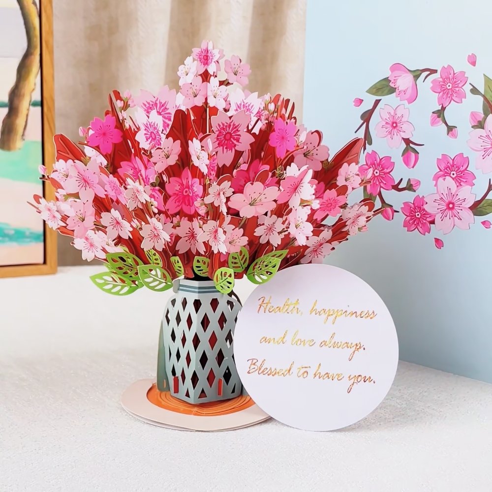 Personalized 3D Flower Greeting Card with Text Birthday Anniversary Valentine's Day Mother's Day Gift for Her 3