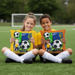 Personalised Cartoon Soccer Character Graffiti Design Soft Cushion Cover with Name Home Decor Game Day Team Gift for Soccer Player Lover