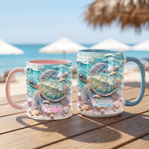 Personalized Sea Turtle 11oz / 15oz Ceramic Mug with Name and Handle Birthday Anniversary Gift for Sea Turtle Lovers Families