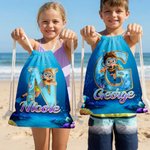 Telo mare personalizzato con nome e iniziale, tema piccolo diver, morbido e assorbente, ideale per mare - Regalo estivo per bambini