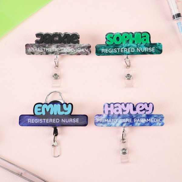 Personalised Pearl Glitter Fashion Acrylic Badge Reel with Name and Text Birthday Appreciation Nurse Week Gift for Doctor Nurse Medical Staff