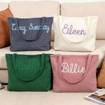 Personalised Multi-Colour Large Capacity Corduroy Tote Bag with Name Daily Use Birthday Gift for Friend Bridesmaid