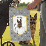 Personlig søt golf kjæledyrfoto superabsorberende vaffelsportshåndkle med navn og hengende klips Game Day bursdagsgave til golfspillere kjæledyrelskere