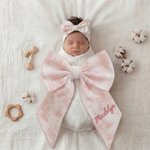 Spersonalizowana haftowana opaska na głowę z różową kokardą Zestaw rekwizytów do fotografii ciążowej Prezent na baby shower dla nowonarodzonej mamy