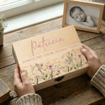 Caja de madera de flores silvestres personalizada con nombre y texto Regalo de cumpleaños de Baby Shower para padres recién nacidos